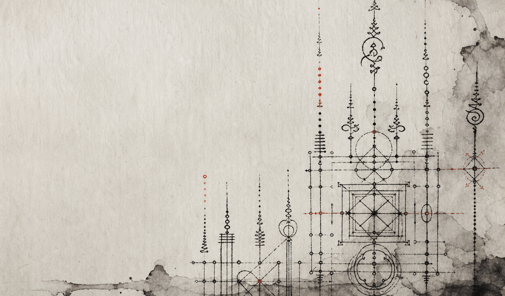 Hand-drawn Sak Yant inspired linework on mineral paper